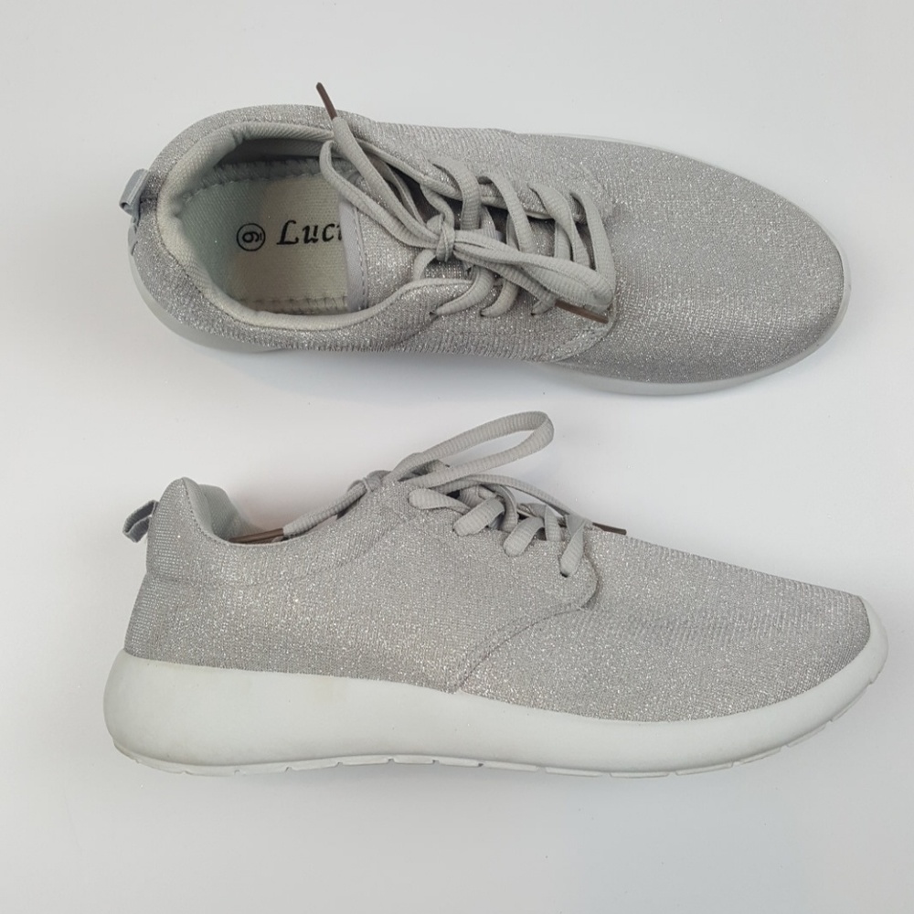 Silver Shimmer Lace Up Sneaker Flat {Lucita} | 9